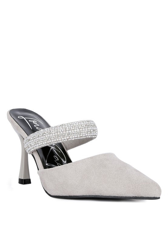 FAUCI Diamante Strap Heeled Mules GOTIQUE Collections