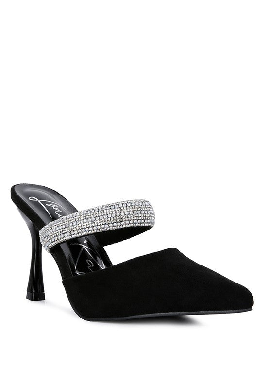 FAUCI Diamante Strap Heeled Mules GOTIQUE Collections