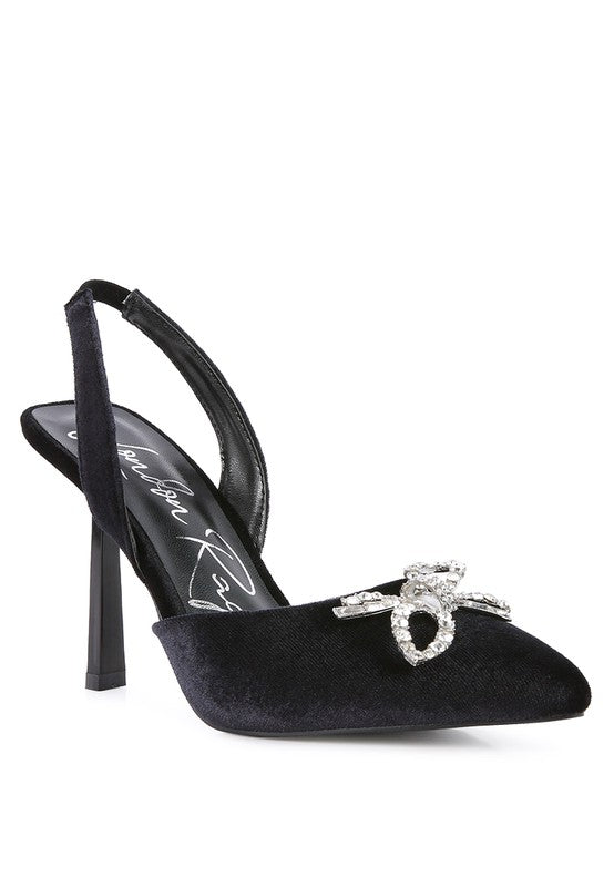 Firebird Velvet Diamante Heeled Slingback Shoes GOTIQUE Collections