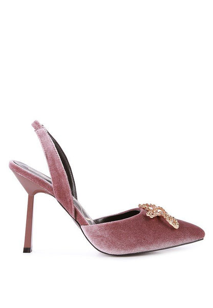 Firebird Velvet Diamante Heeled Slingback Shoes GOTIQUE Collections