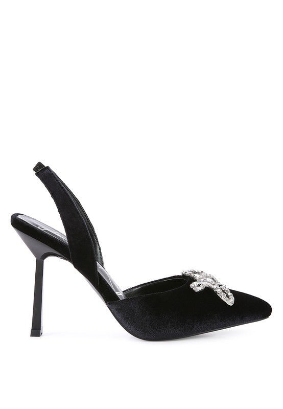 Firebird Velvet Diamante Heeled Slingback Shoes GOTIQUE Collections