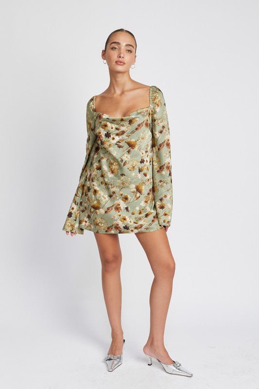 Floral Long Sleeve Mini Dress With Open Back GOTIQUE Collections