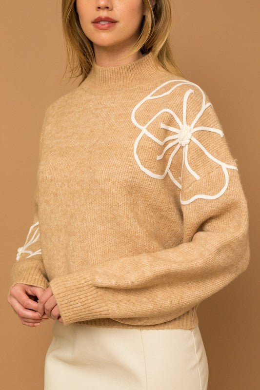 Flower Embroidery Mock Neck Sweater GOTIQUE Collections