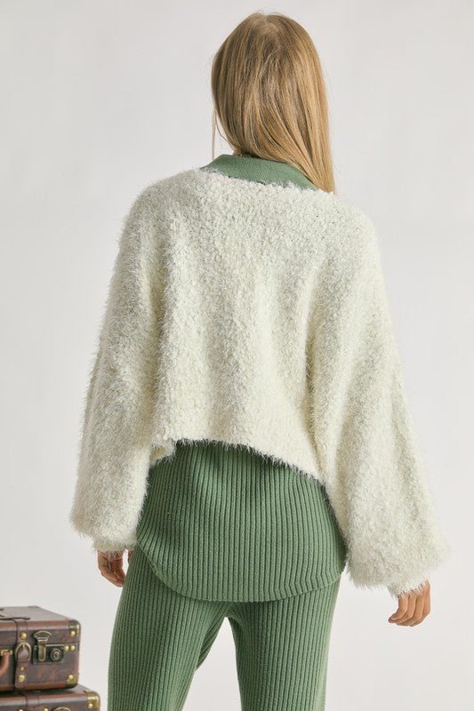 Fuzzy V-Neck Cardigan GOTIQUE Collections