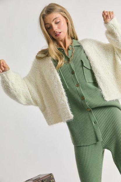 Fuzzy V-Neck Cardigan GOTIQUE Collections