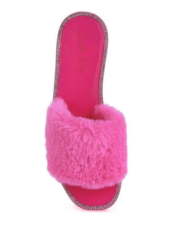 Geese Faux Fur Diamante Detail Jelly Flats GOTIQUE Collections