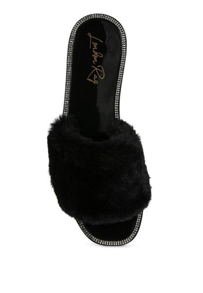 Geese Faux Fur Diamante Detail Jelly Flats GOTIQUE Collections