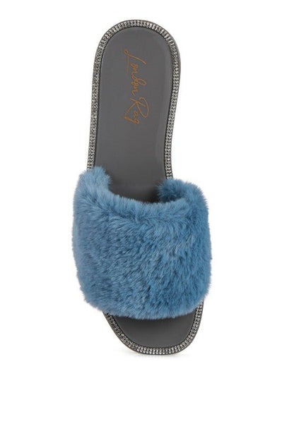 Geese Faux Fur Diamante Detail Jelly Flats GOTIQUE Collections