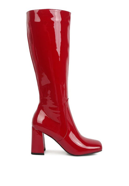 HYPNOTIZE Patent PU Block Heeled Calf Boots GOTIQUE Collections