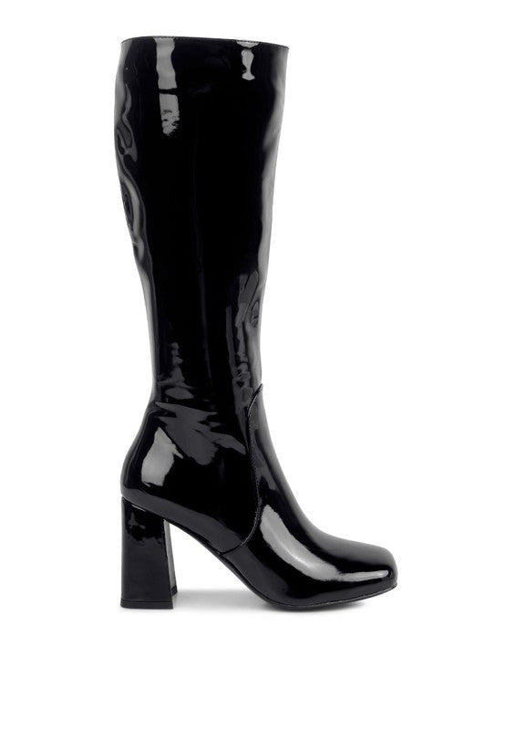 HYPNOTIZE Patent PU Block Heeled Calf Boots GOTIQUE Collections