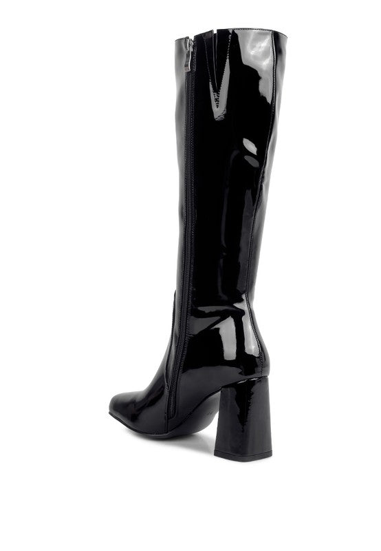 HYPNOTIZE Patent PU Block Heeled Calf Boots GOTIQUE Collections