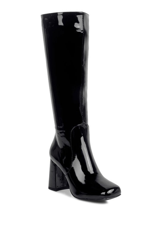 HYPNOTIZE Patent PU Block Heeled Calf Boots GOTIQUE Collections