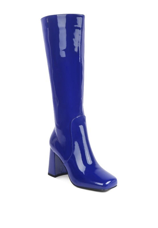 HYPNOTIZE Patent PU Block Heeled Calf Boots GOTIQUE Collections