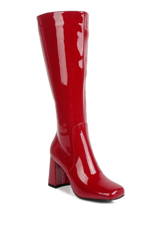 HYPNOTIZE Patent PU Block Heeled Calf Boots GOTIQUE Collections