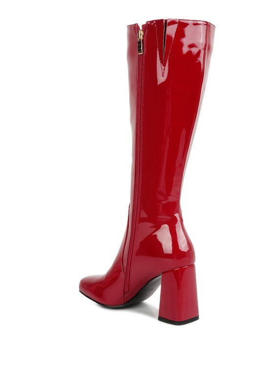 HYPNOTIZE Patent PU Block Heeled Calf Boots GOTIQUE Collections