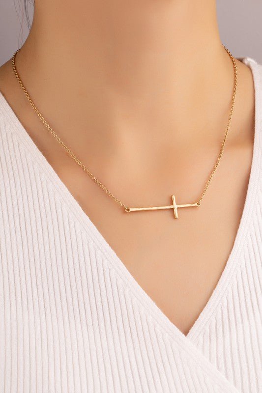 Hammered Sideway Cross Necklace GOTIQUE Collections