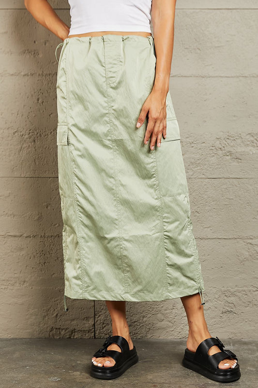 High Waisted Cargo Midi Skirt in Light Green GOTIQUE Collections