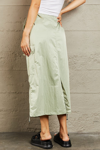 High Waisted Cargo Midi Skirt in Light Green GOTIQUE Collections