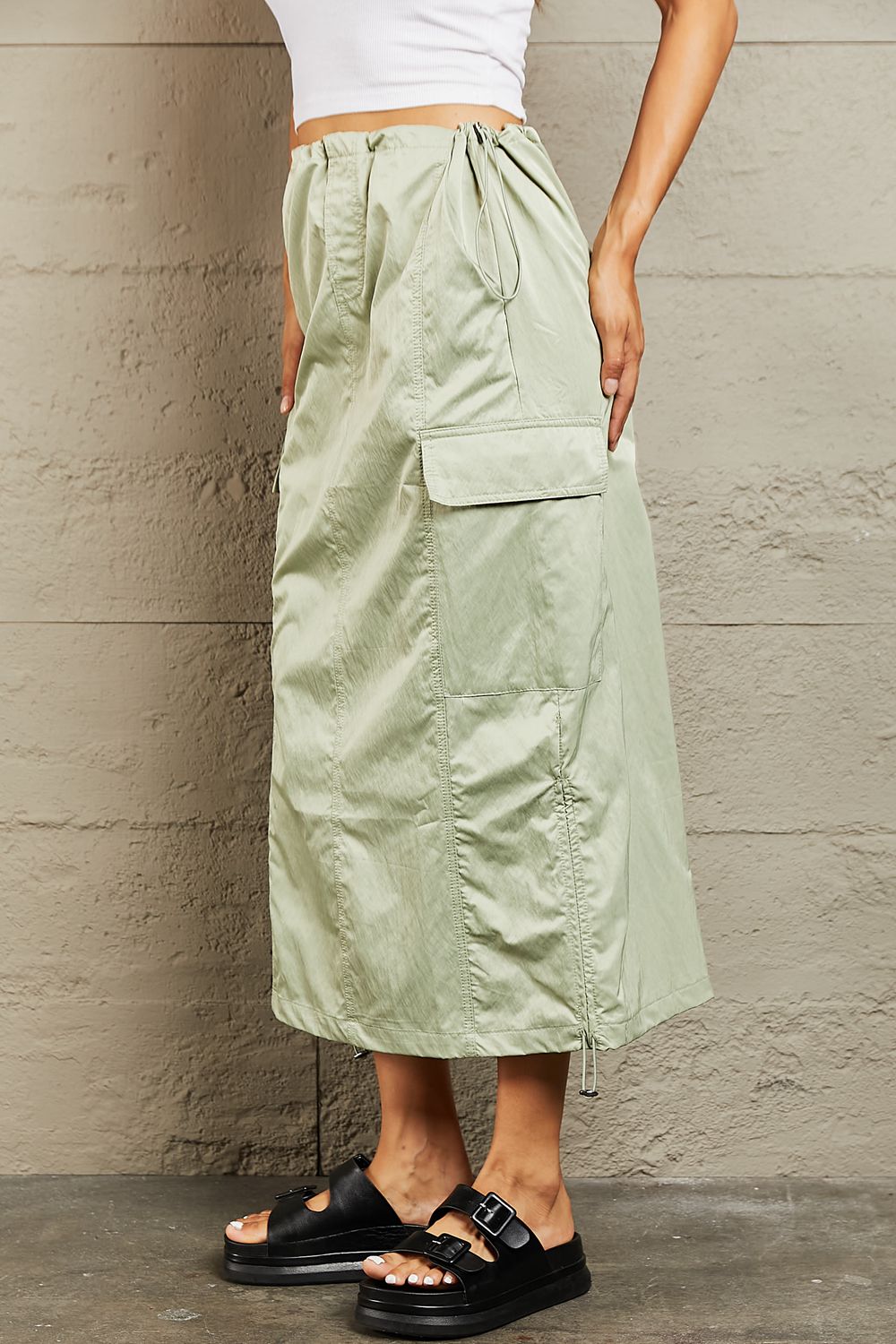 High Waisted Cargo Midi Skirt in Light Green GOTIQUE Collections