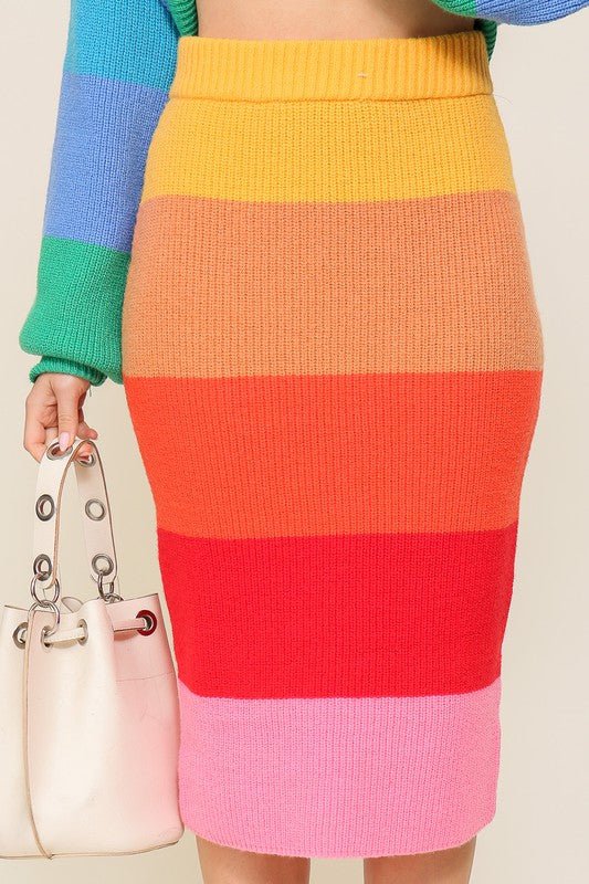 High-Waisted Midi Sweater Multicolor Skirt GOTIQUE Collections