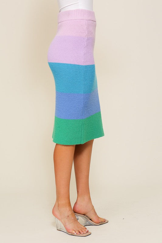 High-Waisted Midi Sweater Multicolor Skirt GOTIQUE Collections