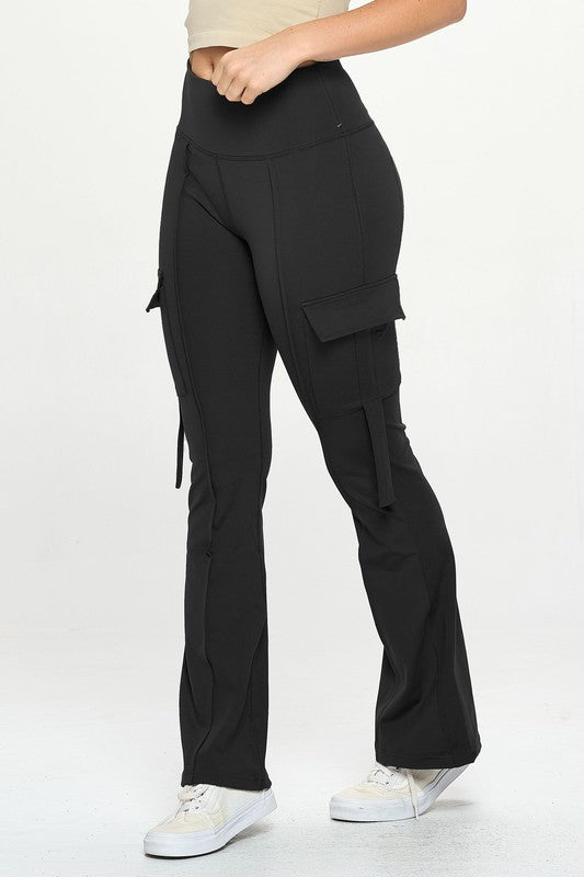 High Waisted Pocket Cargo Flare Casual Leggings GOTIQUE Collections