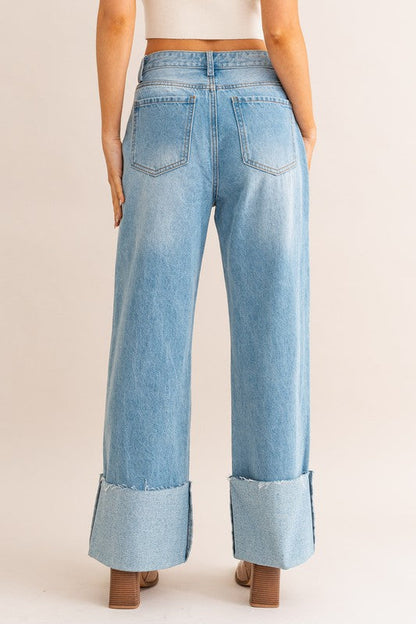 High-Waisted Wide Leg Cuffed Jeans GOTIQUE Collections