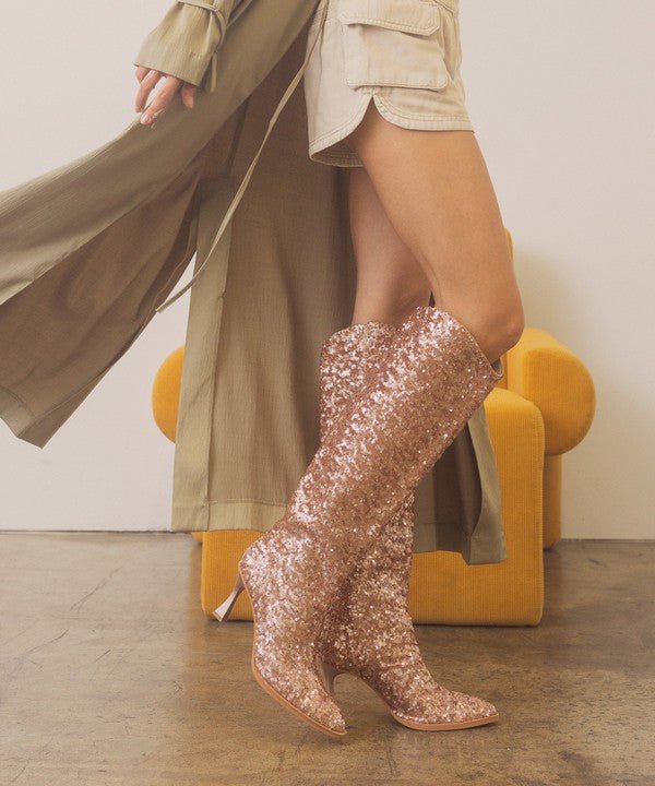 Jewel Knee High Sequin Boots GOTIQUE Collections