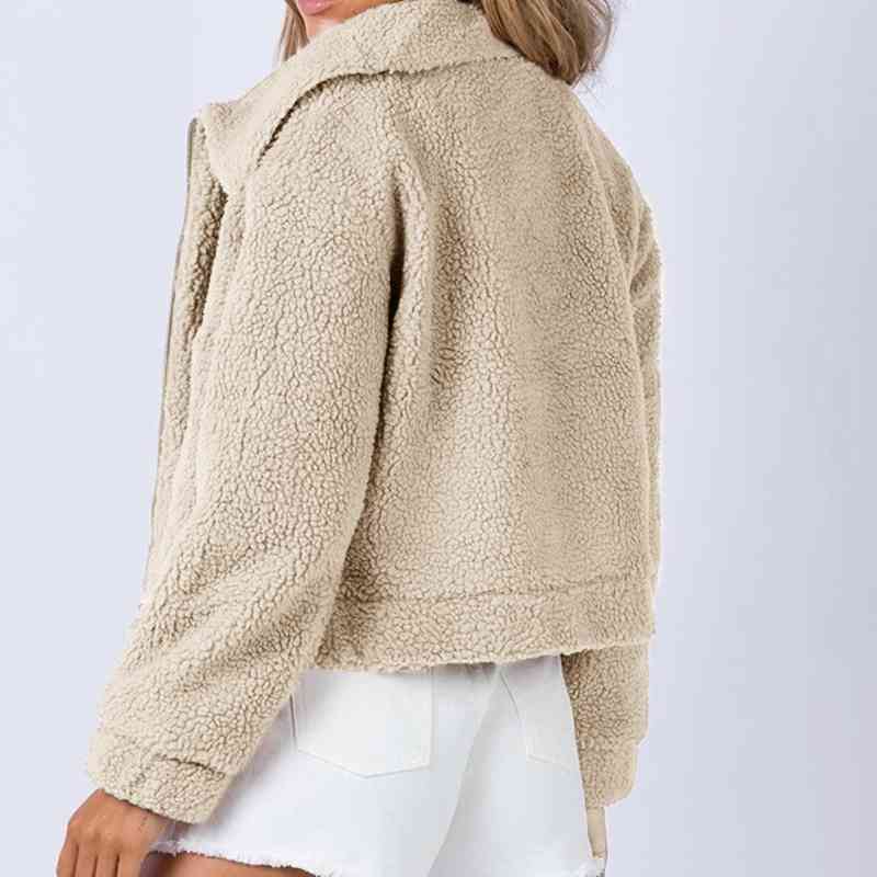 Long Sleeve Collared Neck Sherpa Jacket GOTIQUE Collections