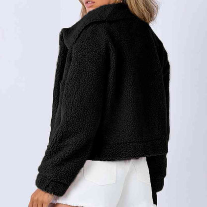 Long Sleeve Collared Neck Sherpa Jacket GOTIQUE Collections