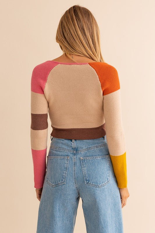 Long Sleeve Color Block Stripe Knit Top GOTIQUE Collections