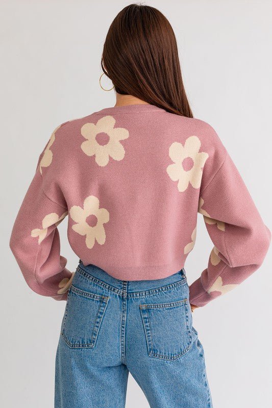 Long Sleeve Crop Sweater with Daisy Pattern GOTIQUE Collections