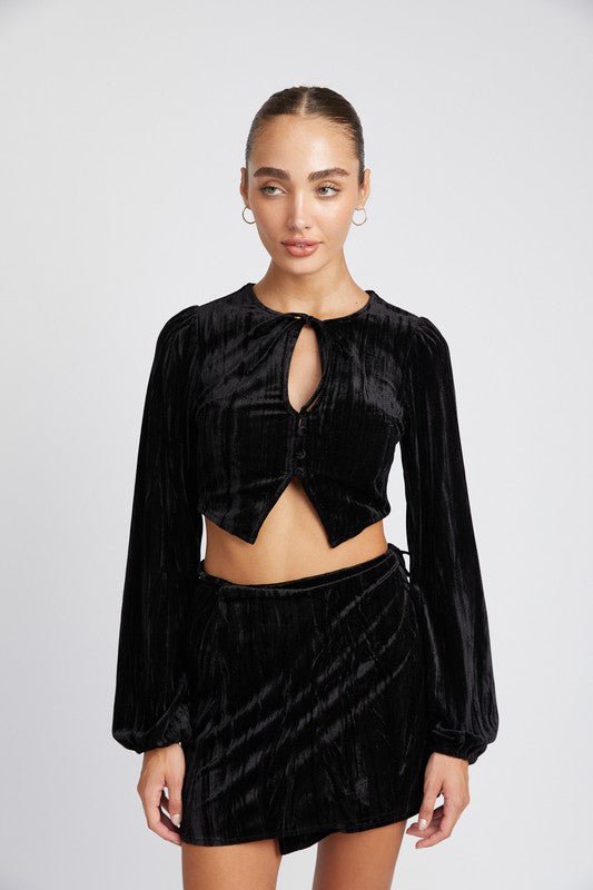 Long Sleeve Keyhole Velvet Crop Top GOTIQUE Collections