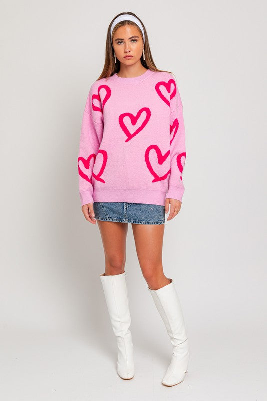 Long Sleeve Round Neck Heart Printed Sweater GOTIQUE Collections