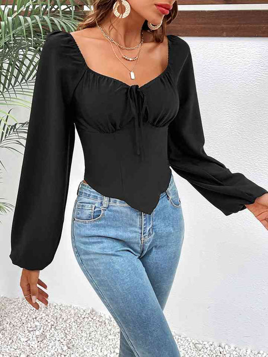 Long Sleeve Square Neck Corset Top GOTIQUE Collections