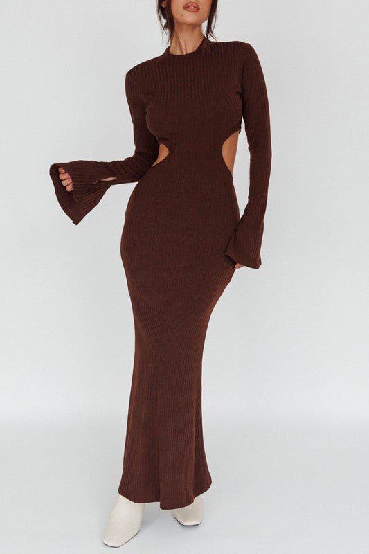 Long Sleeves with flared Cuffs Knit Maxi Dress GOTIQUE Collections