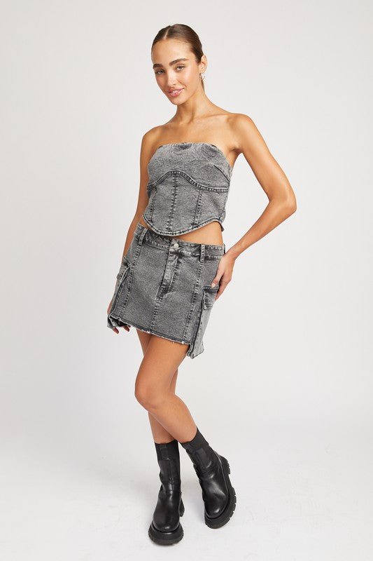 Low Rise Mini Denim Skirt With Pockets GOTIQUE Collections