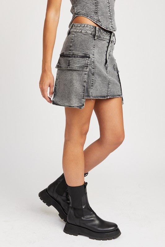 Low Rise Mini Denim Skirt With Pockets GOTIQUE Collections