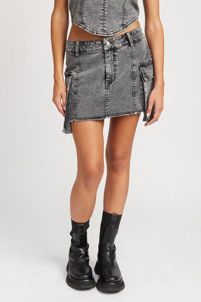 Low Rise Mini Denim Skirt With Pockets GOTIQUE Collections