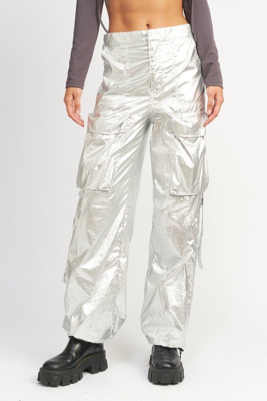 Metallic Cargo Pants With Side Pockets GOTIQUE Collections
