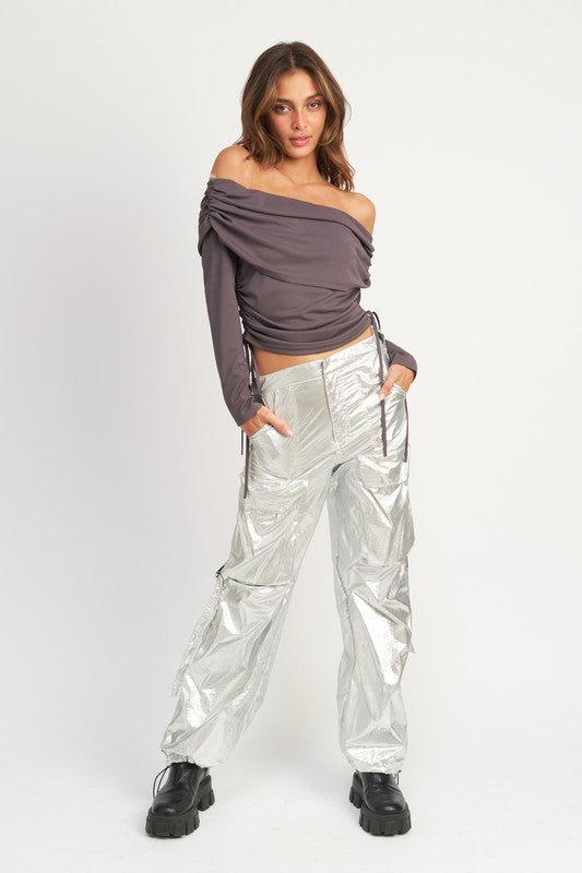 Metallic Cargo Pants With Side Pockets GOTIQUE Collections