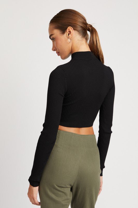 Mock Neck Crop Top with Cut Out GOTIQUE Collections