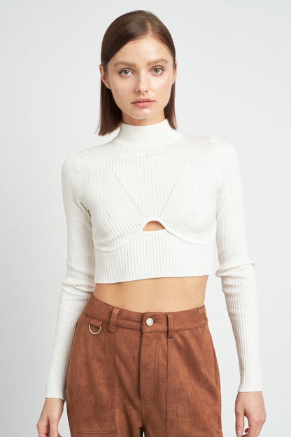 Mock Neck Crop Top with Cut Out GOTIQUE Collections