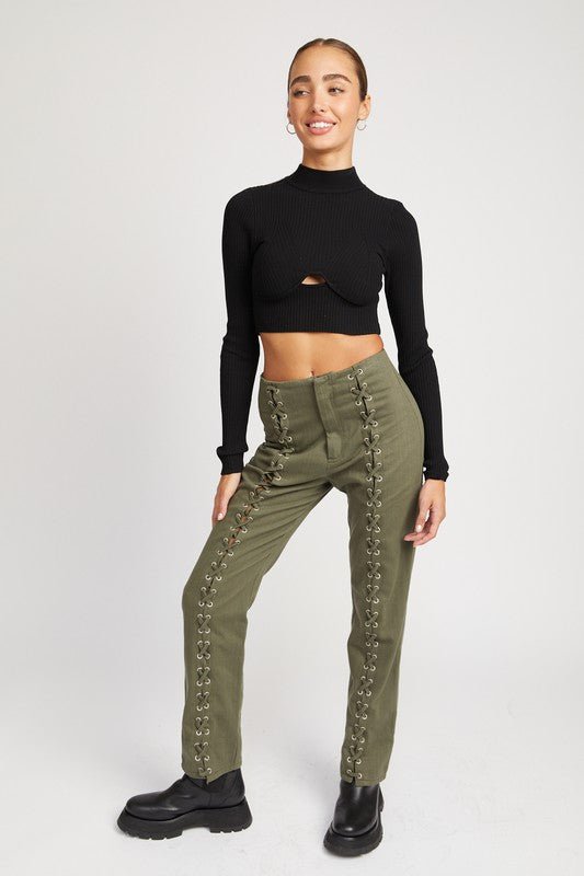 Mock Neck Crop Top with Cut Out GOTIQUE Collections