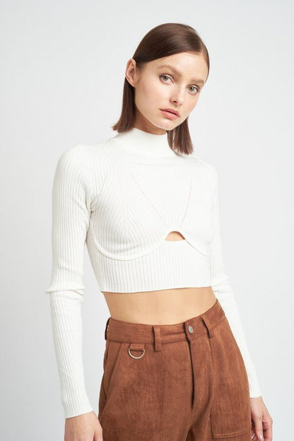 Mock Neck Crop Top with Cut Out GOTIQUE Collections