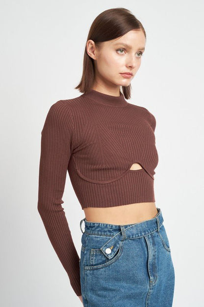 Mock Neck Crop Top with Cut Out GOTIQUE Collections