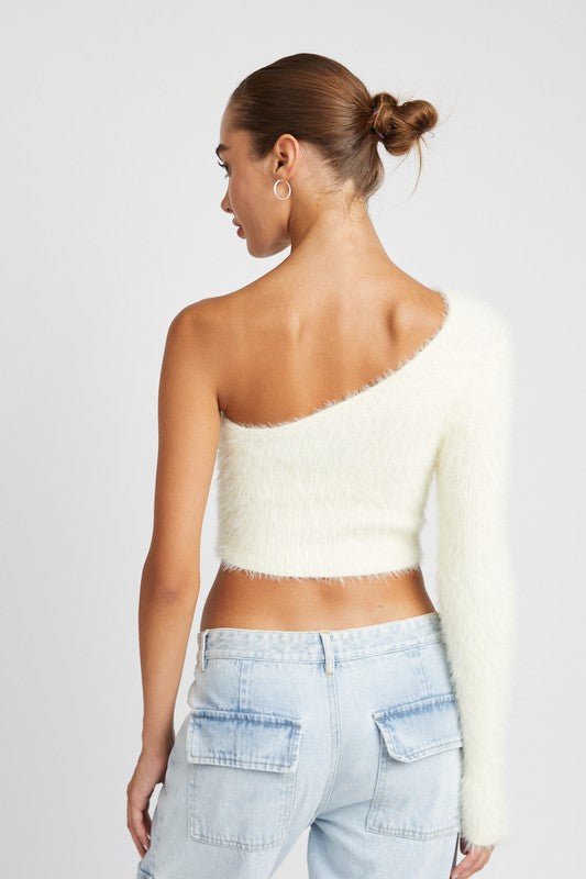 One Shoulder Fluffy Sweater Top GOTIQUE Collections