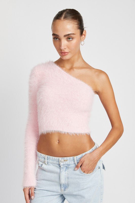 One Shoulder Fluffy Sweater Top GOTIQUE Collections