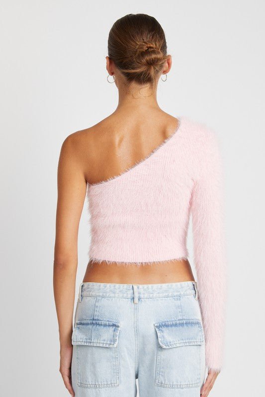 One Shoulder Fluffy Sweater Top GOTIQUE Collections