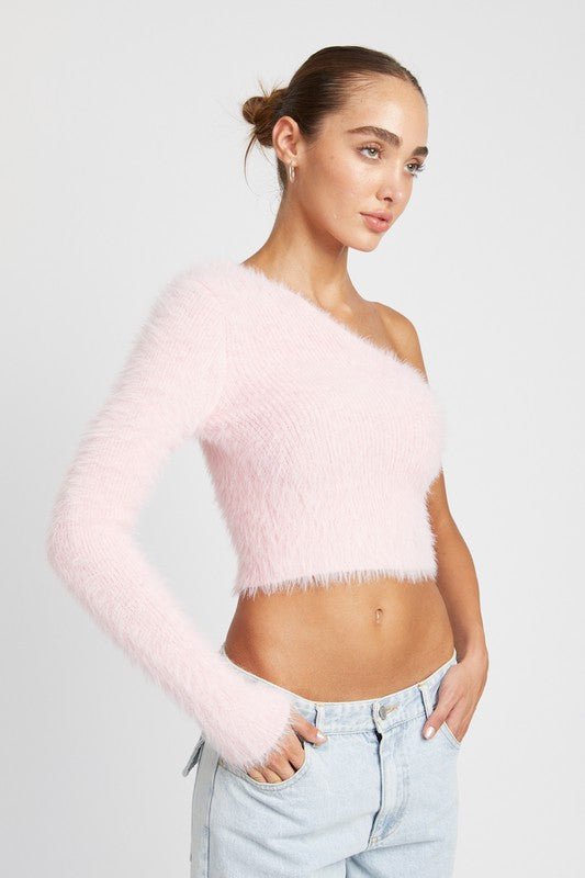 One Shoulder Fluffy Sweater Top GOTIQUE Collections